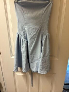 Light Blue Strapless Fit-and-Flare Dress